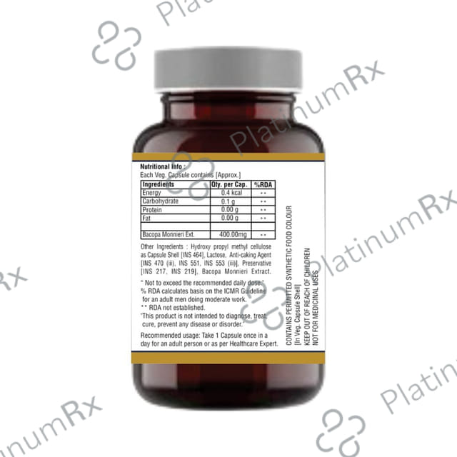 Nutrigrow Bacopa Monnieri Veg Capsule (60 Each) 1 Bottle