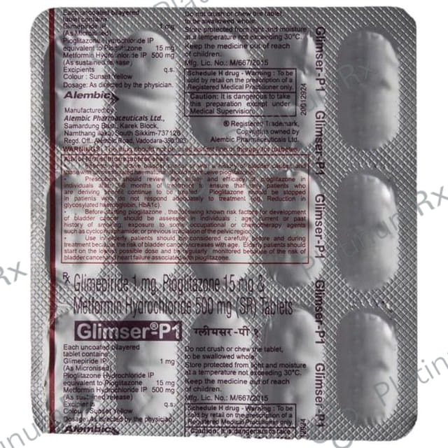 Glimser P1 1/500/15mg Tablet SR 15s