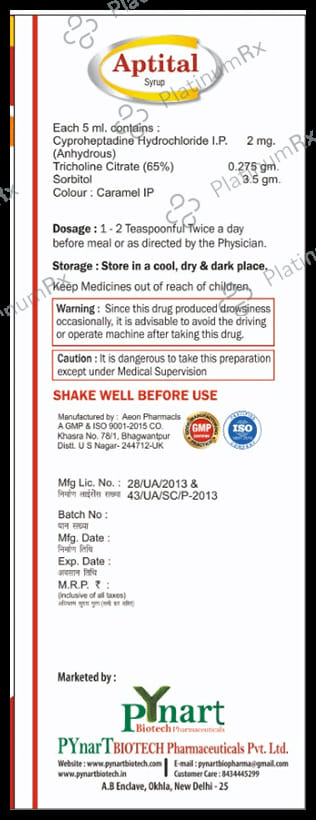 Aptital 2/3500/275mg Syrup Sugar Free 200ml