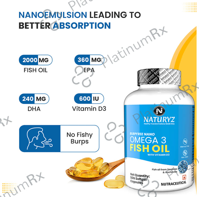Naturyz Burpfree Nano Omega 3 Fish Oil with Vitamin D3 Softgel Capsule 50 capsules