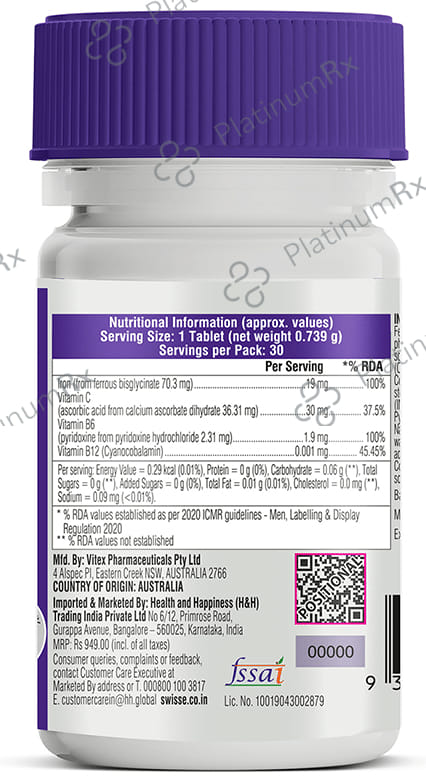 Swisse Iron Tablet - With Vitamin C for Healthy Blood & Iron Absorption