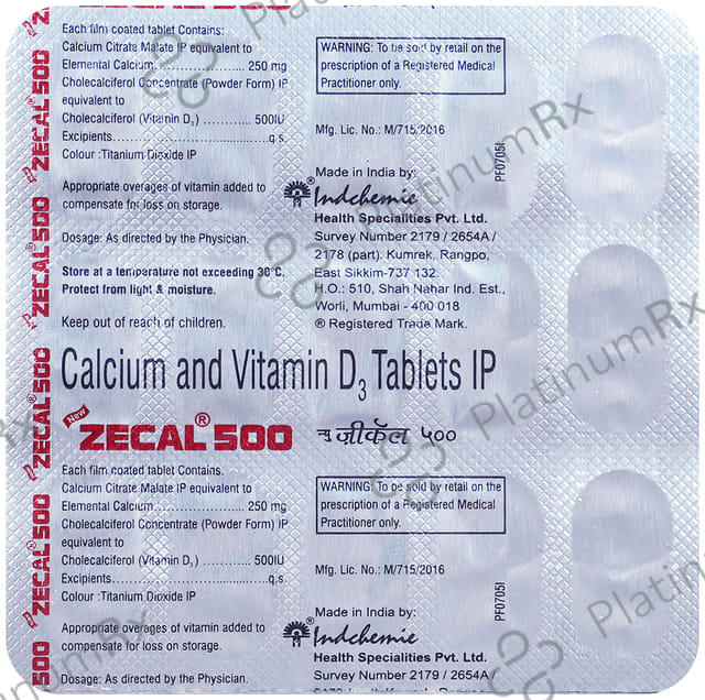 New Zecal 500IU/250mg Tablet 15s