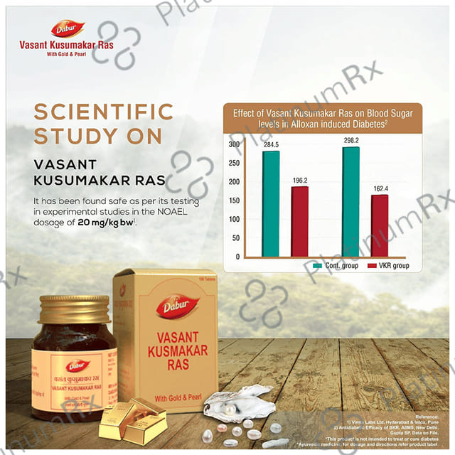 Dabur Vasant Kusumakar Ras with Gold & Pearl Tablet - For General Weakness, Heart Health, Immunity & Antioxidant Support 30 tablets