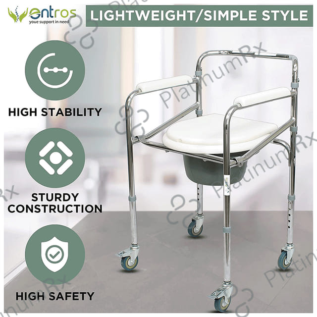 Entros KL696 Premium Steel Height Adjustable Commode Chair with Castors