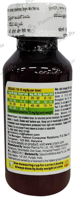 Crocin 240mg DS Suspension Mixed Fruit Flavour 60ml