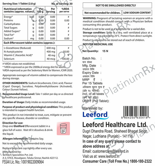 Glutiford EVT Orange Sugar Free Effervescent Tablet