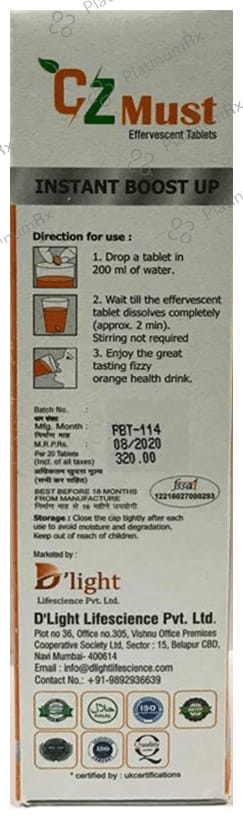 CZ Must Vitamin C 1000mg Effervescent Tablet Sugar Free Orange