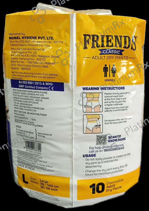 Friends Classic Anti-Bacterial & Anti-Rash Adult Unisex Dry Pants - Size Large 20 diapers