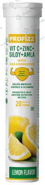 Profizz Vit C + Zinc + Giloy + Amla Effervescent Tablet (20 Each) Lemon 1 Bottle