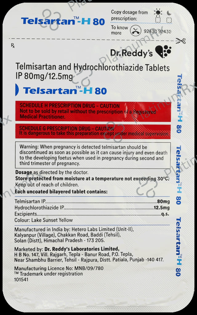 Telsartan H 12.5/80mg Tablet 14s