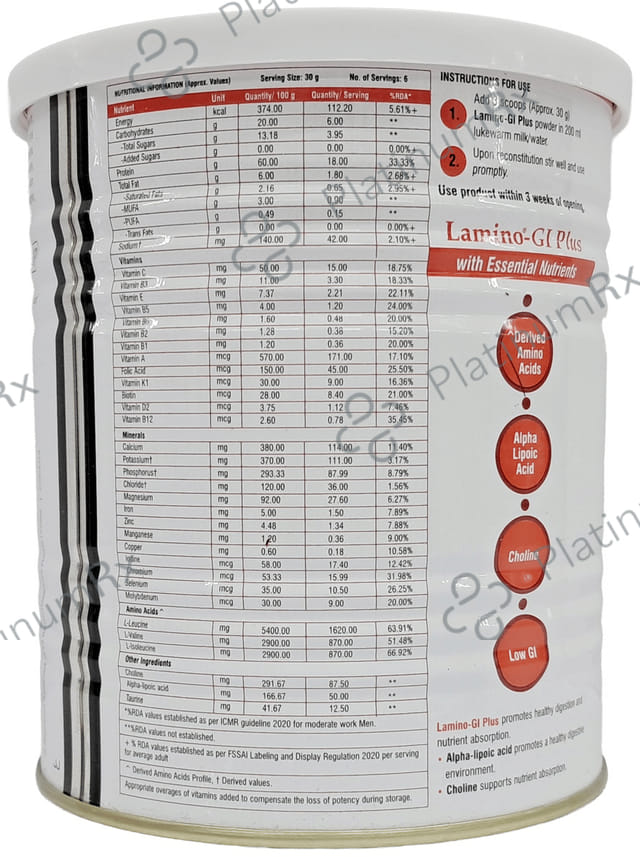 Lamino GI Plus Vanilla Flavour Sugar Free Powder 200gm