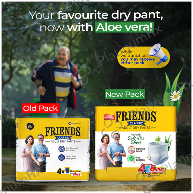 Friends Classic Anti Bacterial & Anti Rash Adult Unisex Dry Pants XL diapers 10s
