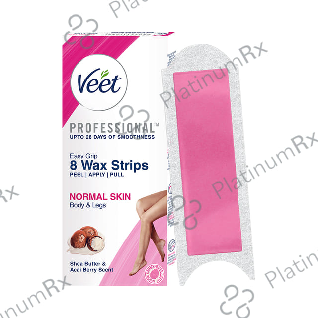 Veet Professional Waxing Strips Kit for Dry Skin, 8 Strips - Gel Wax Hair Removal for Women - Up to 28 Days of Smoothness - No Wax Heater or Wax Beans Required for Normal Skin