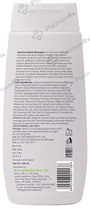 Groviva Herbal Shampoo (100ml Each) 1 Bottle