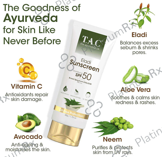 TAC The Ayurveda Co Eladi Sunscreen SPF 50 PA+++ Cream 50gm