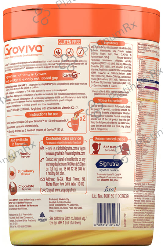 Groviva Child Nutrition for Physical Growth, Brain Development & Immunity Flavour Mango Powder 400gm