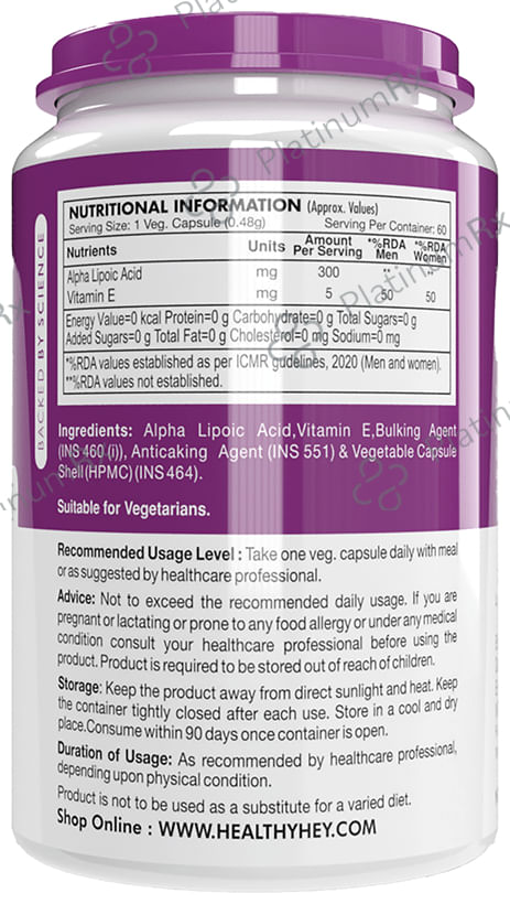 HealthyHey Alpha-Lipoic Acid (ALA) Vegetable Capsule