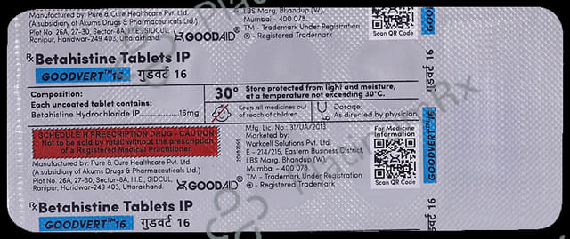 Goodvert 16mg Tablet 10s