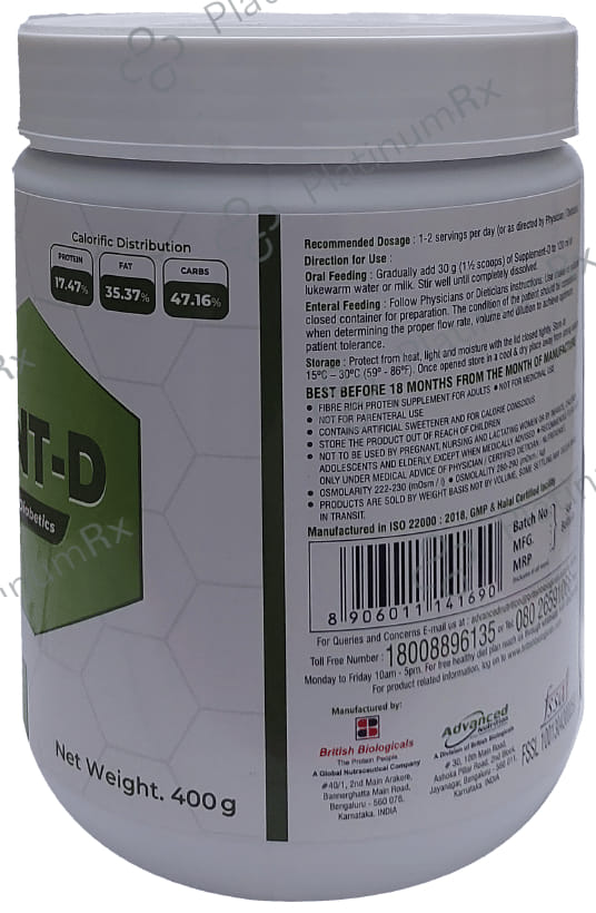 Supplement D Powder - Nutritional Supplement for Diabetics - Gluten, Lactose & Sugar Free - Flavour Vanilla