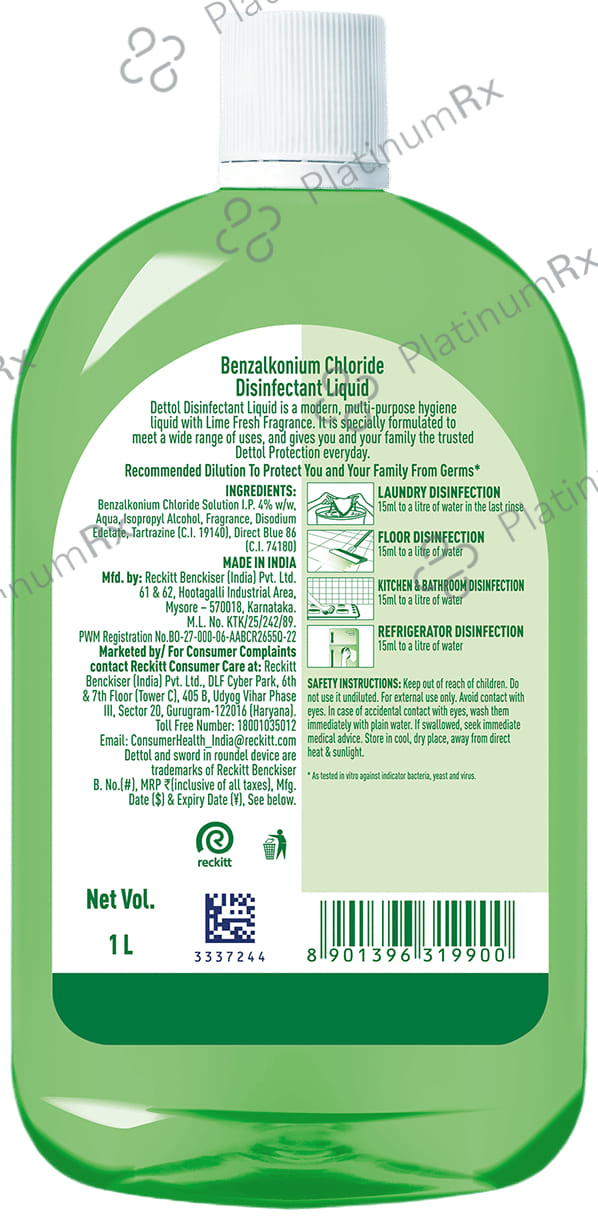 Dettol Multi Purpose Disinfectant Lime Fresh Liquid 1Ltr
