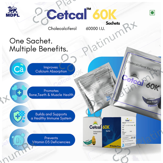 Cetcal 60000IU Delicious Mixed Fruit Flavour Granules 1gm