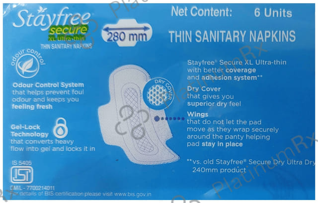 Stayfree Secure Ultra Thin Sanitary Pads with Wings Size XL 6s