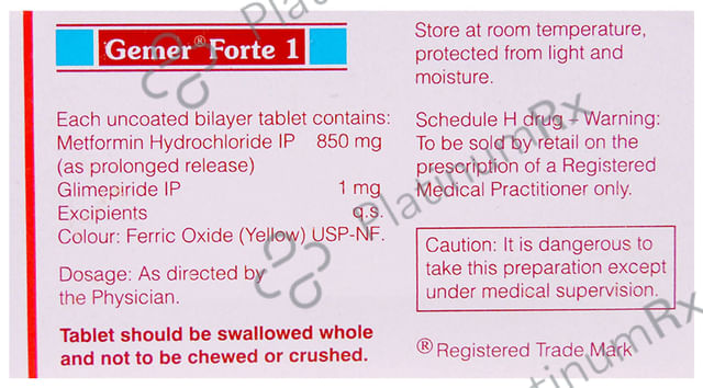 Gemer Forte 1/850mg Tablet PR 10s