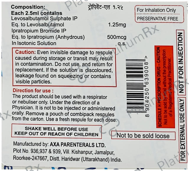 Tropivent L 1.25/500mcg Respules 5X2.5ml