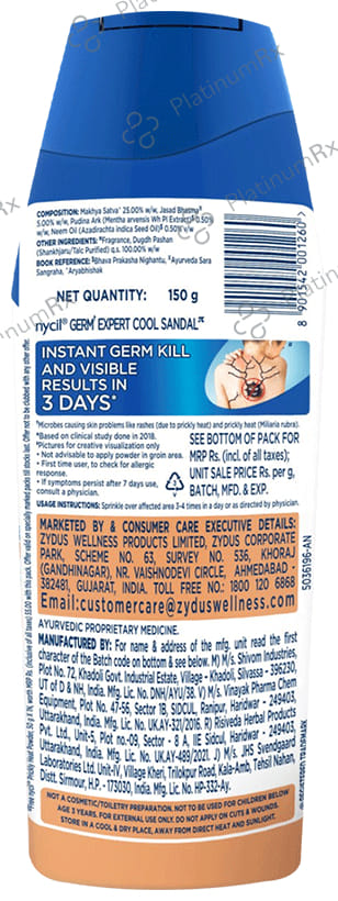 Nycil Germ Expert Cool Sandal Prickly Heat Powder with Nycil Cool Herbal 50gm Free
