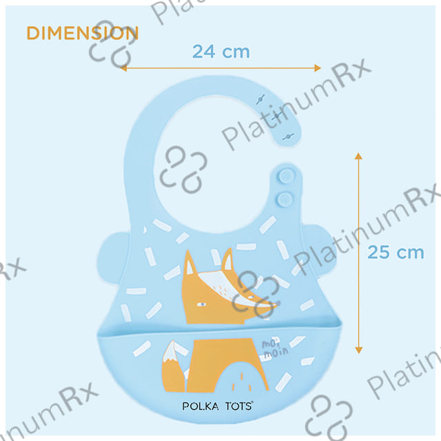 Polka Tots Waterproof Silicone Feeding Bibs With Adjustable Snap Buttons Fox Print Sky Blue