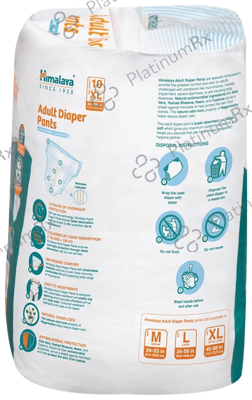 Himalaya Adult Diaper Pant with Natural Odour Lock and Antibacterial Absorbent Core XL 10s