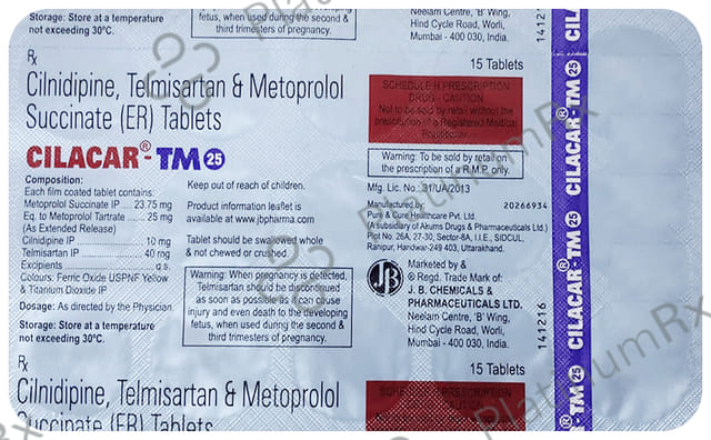 Cilacar TM 10/25/40mg Tablet ER 15s