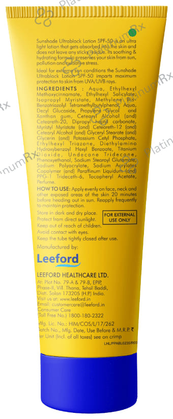 Leeford Sunshade Ultra Block Sunscreen SPF 50 PA+++ Lotion 50ml