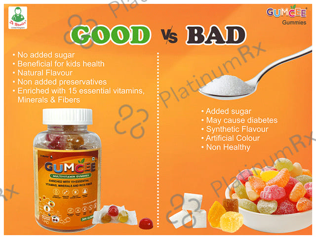 Gumcee Multivitamin Gummies with 15 Essential Vitamins (30 Each) Mix Fruit 1 Bottle