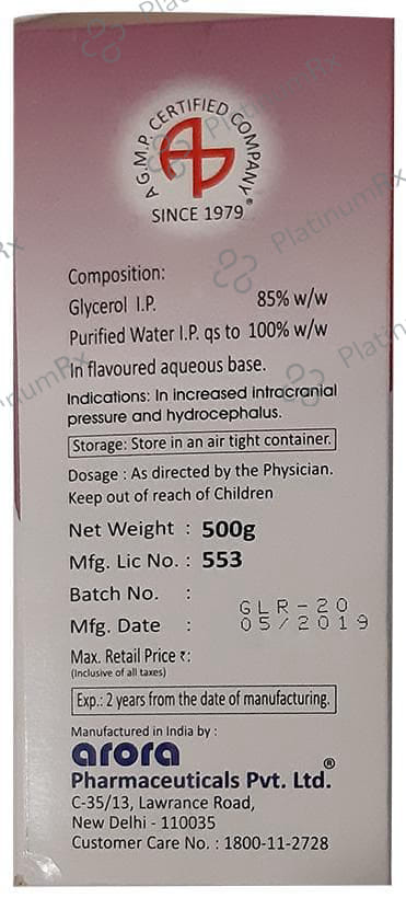 Arora Glycerol (85%) BP Liquid 500 Oral Liquid