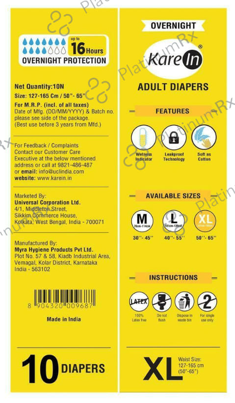 Kare In Overnight Adult Diaper XL 10s