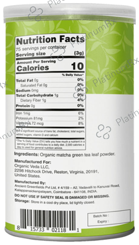 Organic Veda Matcha Green Tea Powder 454 gm