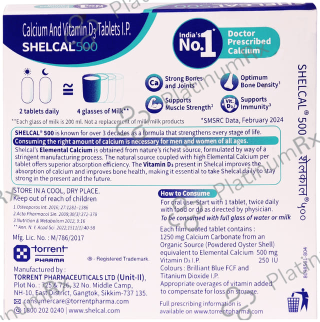 Shelcal 500mg/250IU Tablet 15s