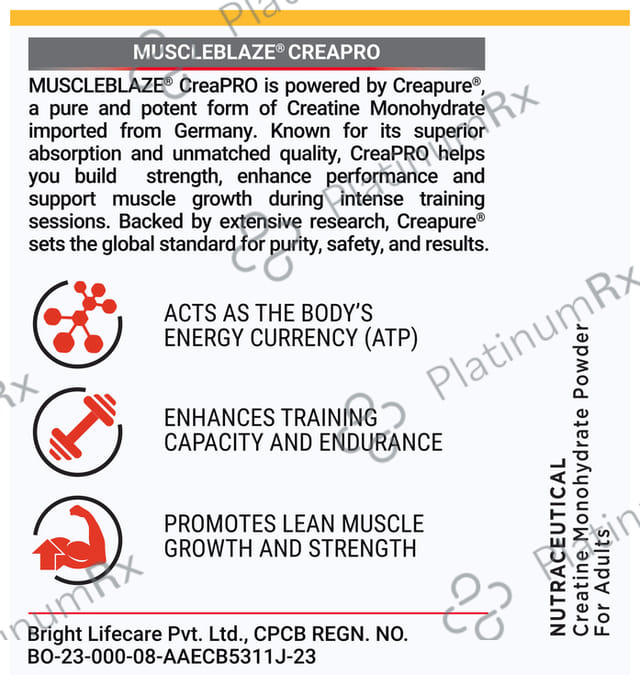 MuscleBlaze Creapro Creatine - With Creapure for Lean Muscles, Energy & Strength -