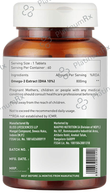 Nakpro Nutrition Vegan Omega 3 Algal DHA Tablet
