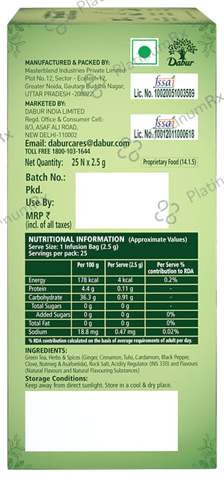 Dabur Vedic Green Tea Bag (2.5gm Each) - Detox Kahwa for Digestion & Weight Loss