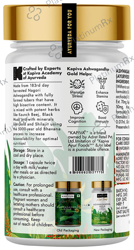 Kapiva Ayur Foods Ashwagandha Gold Capsules - for Stamina & Stress Management