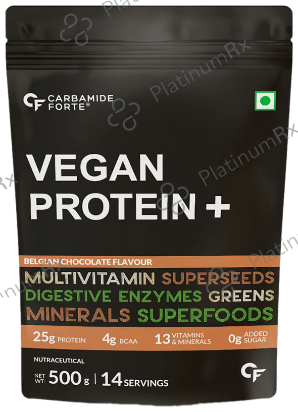 Carbamide Forte Vegan Protein+ with Multivitamins - No Added Sugar - Flavour Powder Chocolate 500 gm