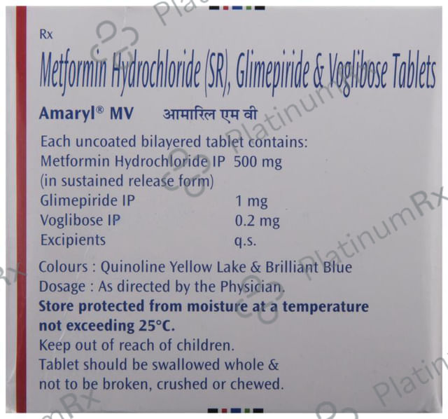 Amaryl MV 1/500/0.2mg Tablet SR 15s