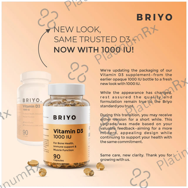 Briyo Vitamin D3 1000IU Softgel 90s