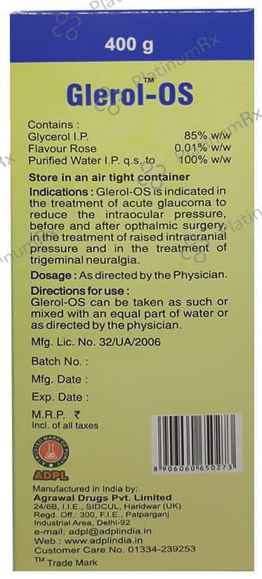 Glerol-OS Gel - Glycerol (85%) BP for Eye Health 400 Gel