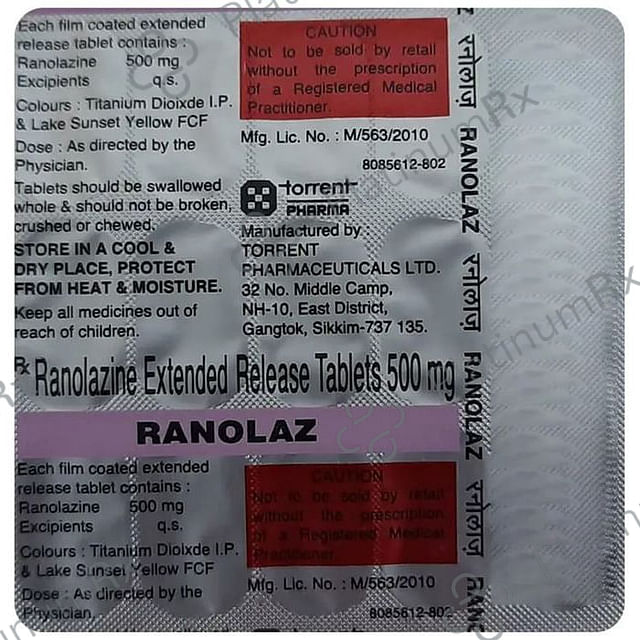 Ranolaz 500mg Tablet ER 15s