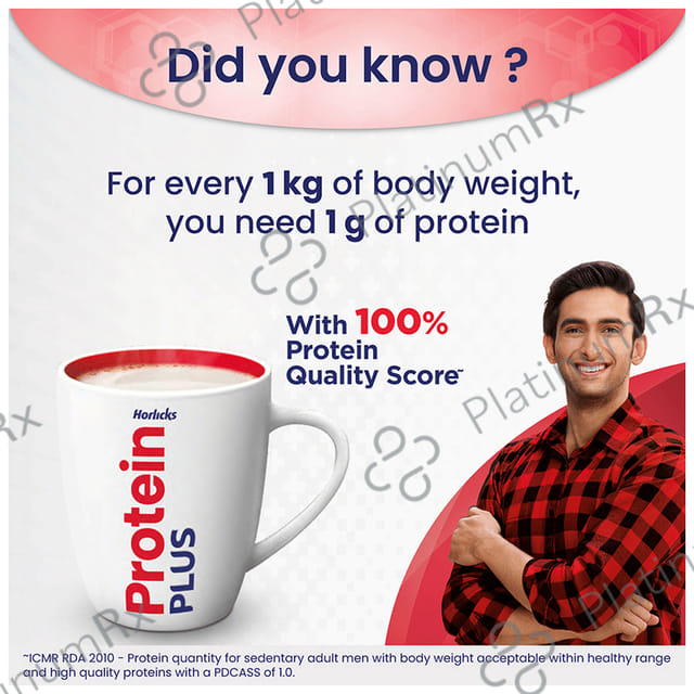 Horlicks Protein Plus with Triple Protein Blend of Soy, Whey, Casein - No Added Sugar - Flavour Vanilla