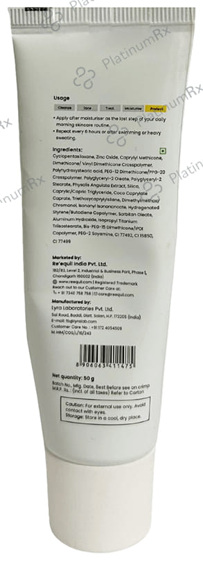 Re'equil Sheer Zinc Tinted Sunscreen SPF 50 PA+++ Cream 50gm