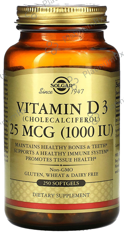 Solgar Vitamin D3 (Cholecalciferol) 1000IU - Softgel for Bones, Teeth, Immunity & Tissue Health 250 capsules